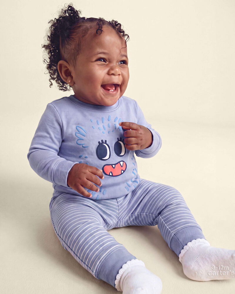 Baby Girl 4-Piece Monster 100% Cotton Snug Fit Pyjama Set - Blue/Cream, image 6 of 7 slides