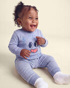 Baby Girl 4-Piece Monster 100% Cotton Snug Fit Pyjama Set - Blue/Cream, image 6 of 7 slides