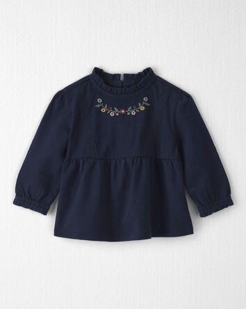 B&eacute;b&eacute; fille - Haut p&eacute;plum en coton biologique &agrave; broderie, 