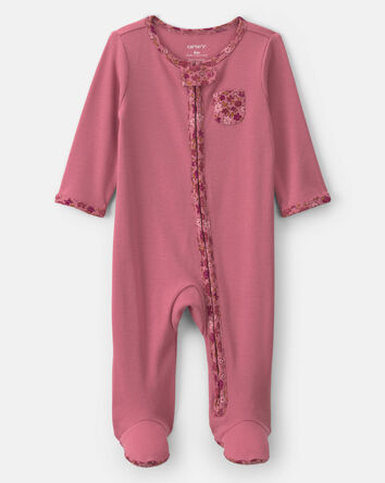 Baby Girl Floral Cotton 2-Way Zip Sleeper - Pink, 