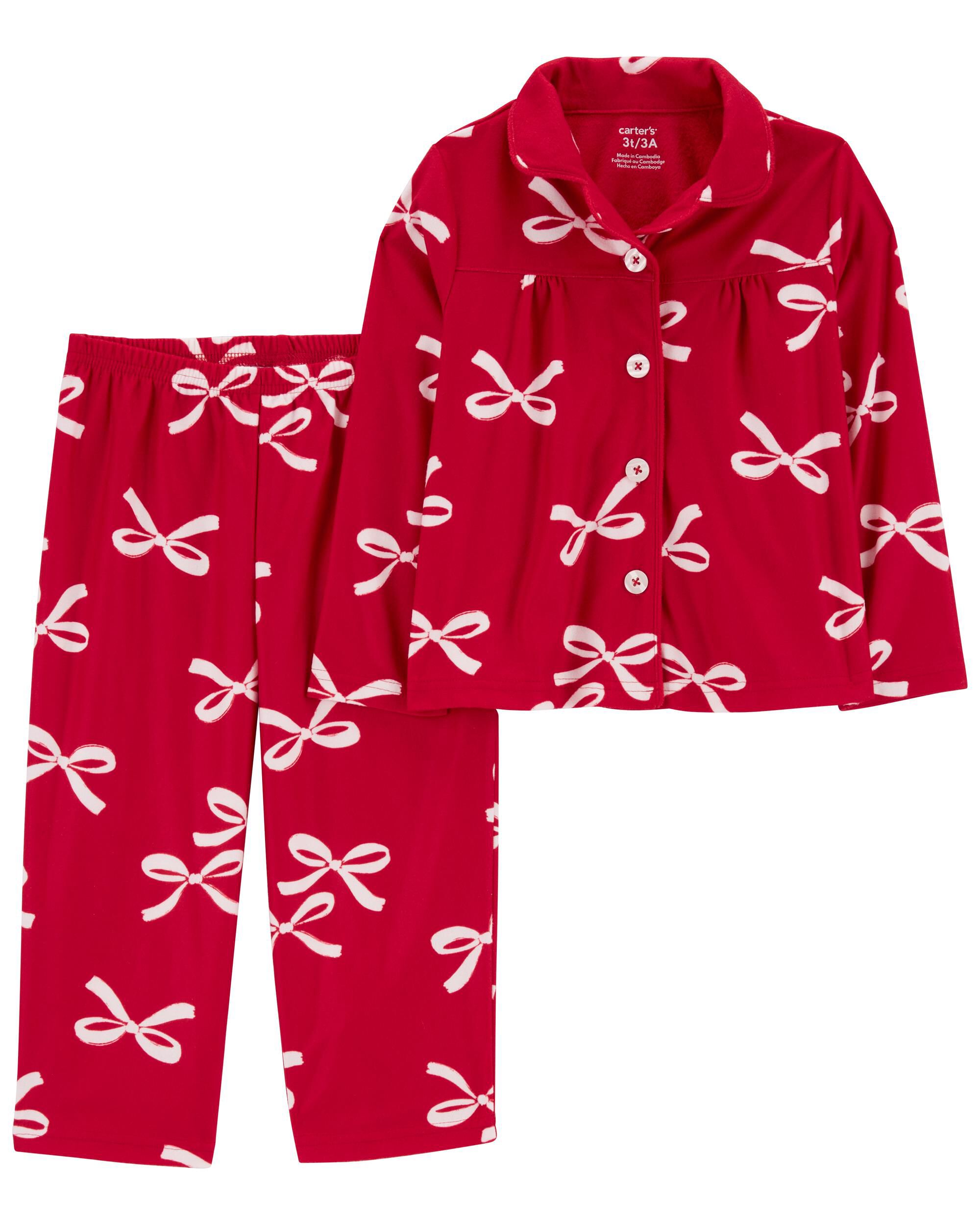 Toddler 2 Piece Christmas Bow Coat Style Fleece Pyjamas