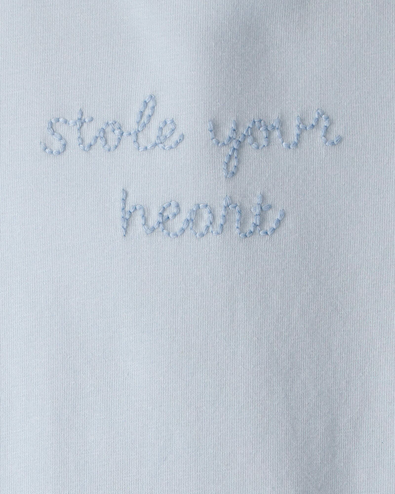 Baby 'Stole Your Heart' Organic Cotton Embroidered Bodysuit in Slate Blue, image 3 of 4 slides