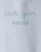 Baby 'Stole Your Heart' Organic Cotton Embroidered Bodysuit in Slate Blue, image 3 of 4 slides