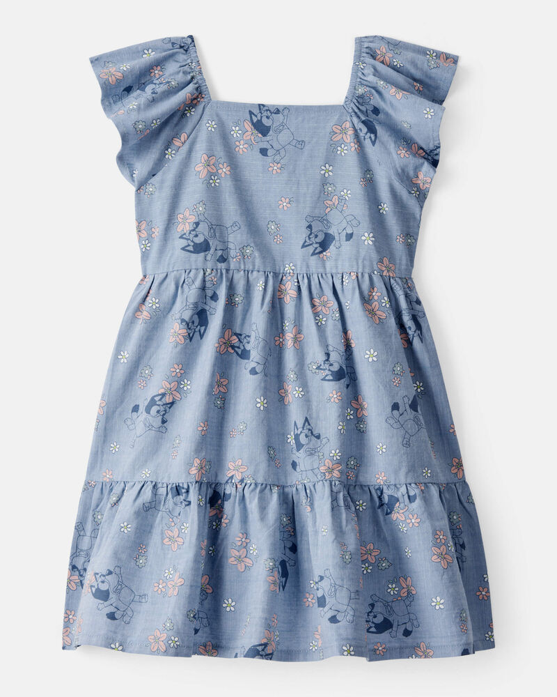 Toddler Girl Bluey Floral Print Denim Dress - Blue, image 1 of 4 slides