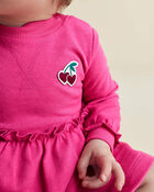 Baby Girl 3-Piece Cherry French Terry Long-Sleeve Dress Set - Pink, image 3 of 7 slides
