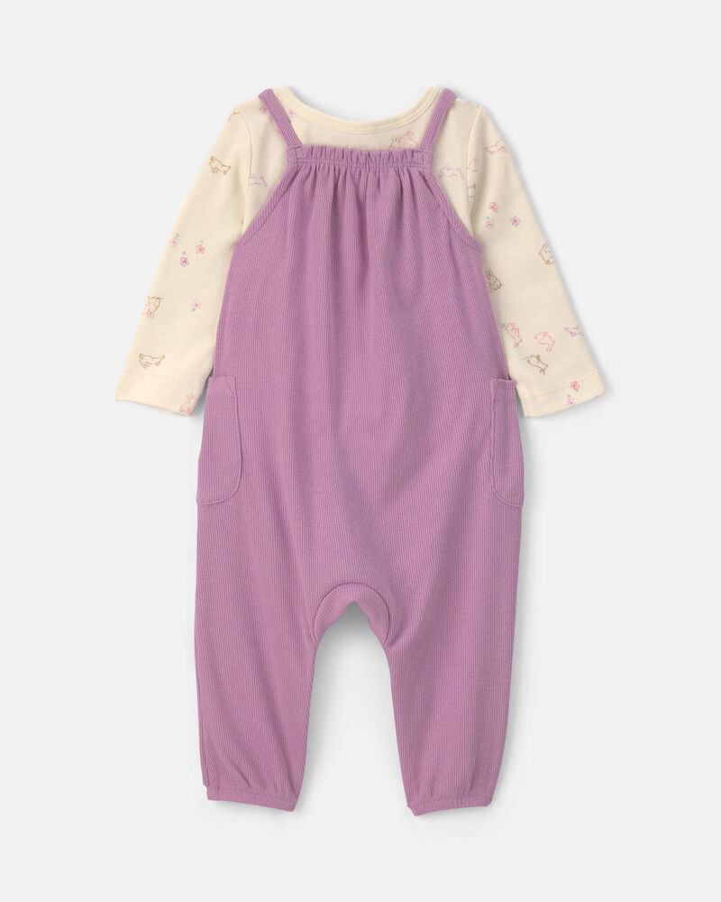 Baby Girl 2-Piece Long-Sleeve Overall Set - Purple, image 2 of 6 slides