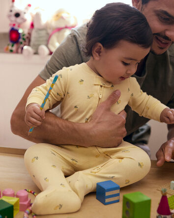 B&eacute;b&eacute; - Grenouill&egrave;re en 100 % coton avec fermeture &agrave; glissi&egrave;re &agrave; 2 sens et motif de citrons - Jaune, 