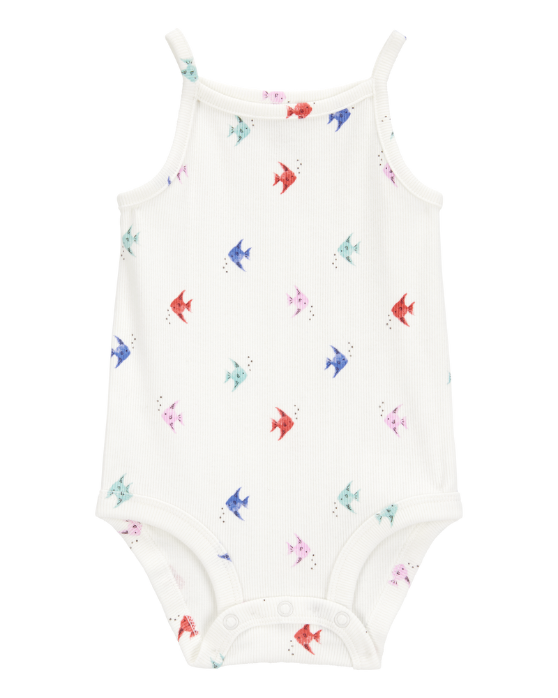 Baby Girl Fish Print Sleeveless Bodysuit, image 1 of 3 slides