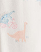 Baby Girl Dinosaur Print 100% Cotton Long-Sleeve 2-Way Zip 1-Piece Pyjamas - White, image 3 of 4 slides