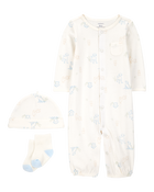 Baby Girl 3-Piece Puppy Converter Gown & Cap Set - Ivory, image 1 of 4 slides