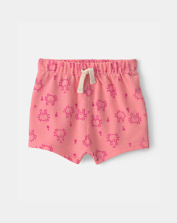 Baby Girl Crab Drawstring Shorts - Pink, 