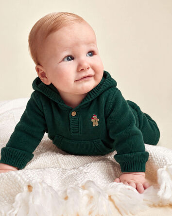 B&eacute;b&eacute; gar&ccedil;on - Ensemble 2 pi&egrave;ces haut manches longues &agrave; motif pain d&rsquo;&eacute;pice et pantalon &ndash; Vert, 