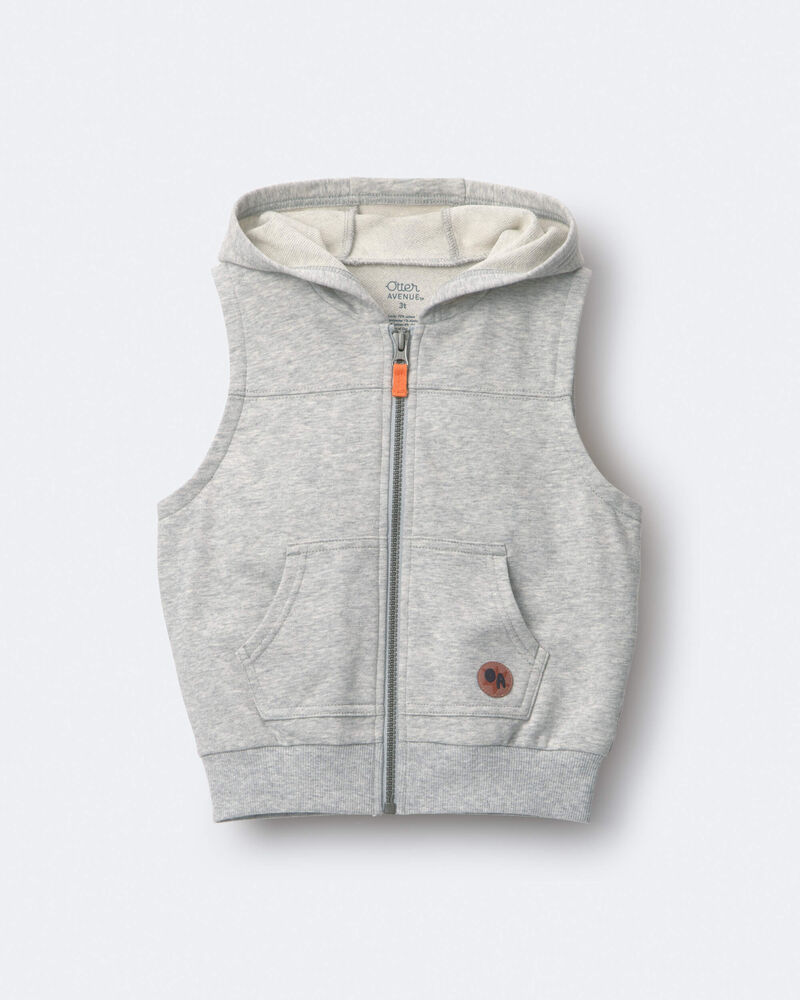 Toddler Boy French Terry Hooded Vest in Pocket - Heather Grey, image 2 of 5 slides