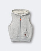 Toddler Boy French Terry Hooded Vest in Pocket - Heather Grey, image 2 of 5 slides