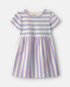 Tout-petit fille - Robe manches courtes &agrave; rayures - Mauve/Ivoire, image 1 sur 3 diapositives