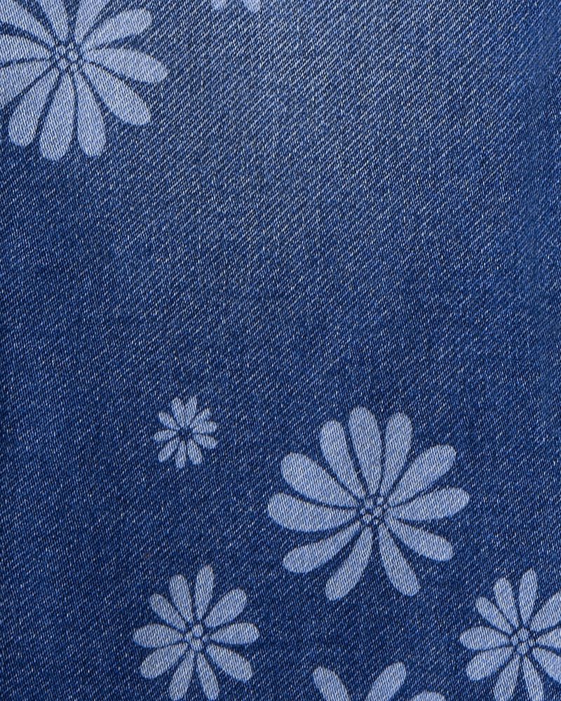 Girls Dark Wash Floral Print Denim Straight-Leg Jeans - Blue, image 3 of 4 slides