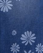 Girls Dark Wash Floral Print Denim Straight-Leg Jeans - Blue, image 3 of 4 slides