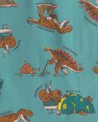 Boys 4-Piece Dinosaur 100% Cotton Snug Fit Pyjama Set - Green, image 4 of 5 slides