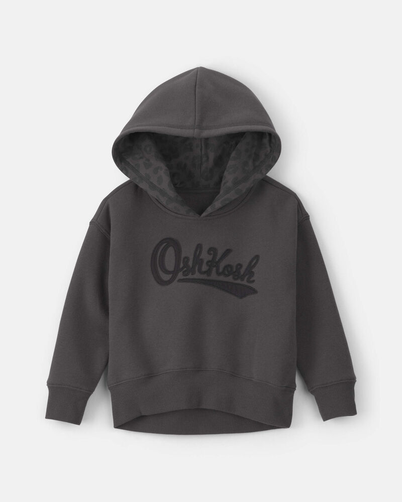 Toddler Girl Leopard Fleece Logo Hoodie - Black, image 1 of 3 slides