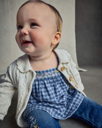 Baby Girl Fair Isle Cardigan Sweater - Cream, 