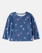 Toddler Girl Floral Cotton Long-Sleeve Top - Blue, image 1 of 4 slides