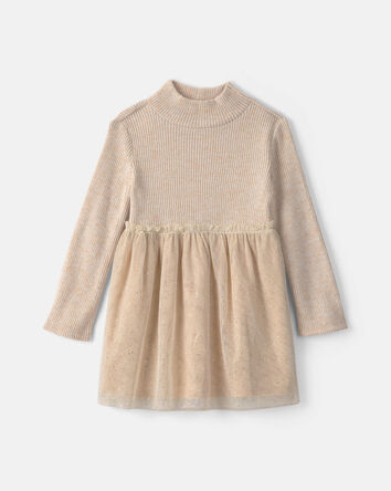 Toddler Girl Shimmer Long-Sleeve Sweater Tulle Dress - Cream, 