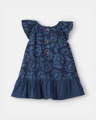 Baby Girl Floral Ruffle-Sleeve Linen Dress - Blue, image 2 of 5 slides