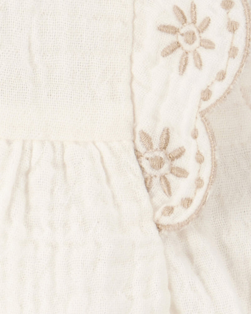 Baby 2-Piece Eyelet-Sleeve Tank & Pull-On Chambray Short Set - Ivory/Chambray, image 2 of 3 slides