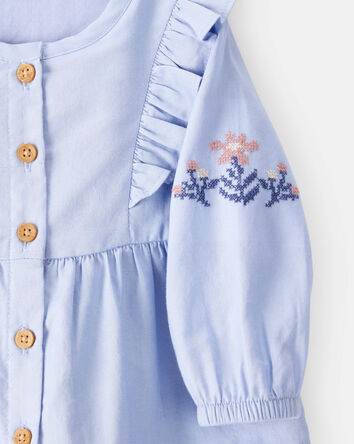 Bébé fille - Haut à manches longues en coton brodé – Bleu, 