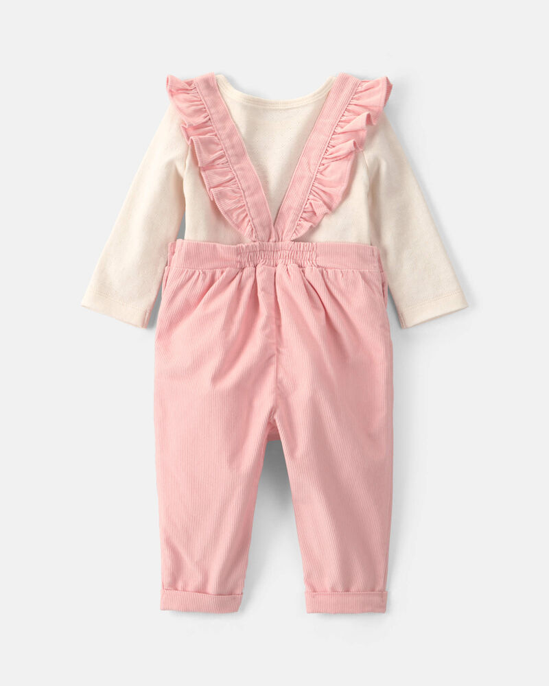 B&eacute;b&eacute; fille - Ensemble 2 pi&egrave;ces salopette en velours c&ocirc;tel&eacute; &agrave; motif c&oelig;urs &ndash; Rose, image 2 sur 5 diapositives
