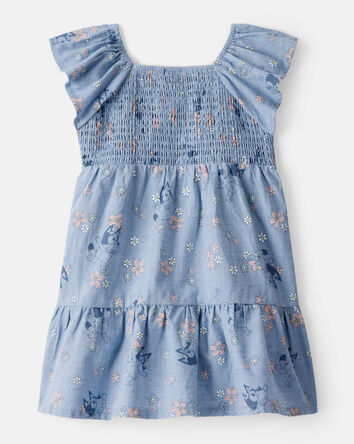 Baby Girl Bluey Floral Print Denim Dress - Blue, 
