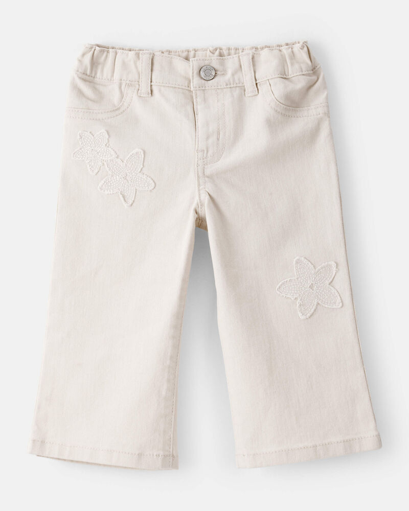 Baby Floral Embroidered Iconic Denim Wide Leg Jeans - Cream, image 1 of 5 slides