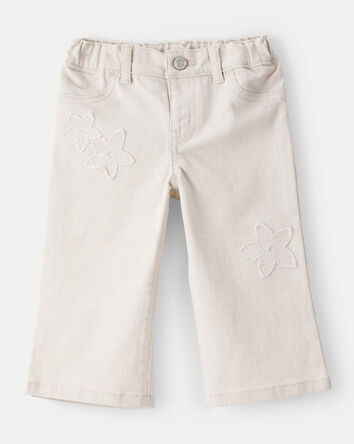 Baby Floral Embroidered Iconic Denim Wide Leg Jeans - Cream, 