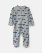 Baby Boy Train Cotton 2-Way Zip Thermal Sleeper - Grey, image 1 of 5 slides