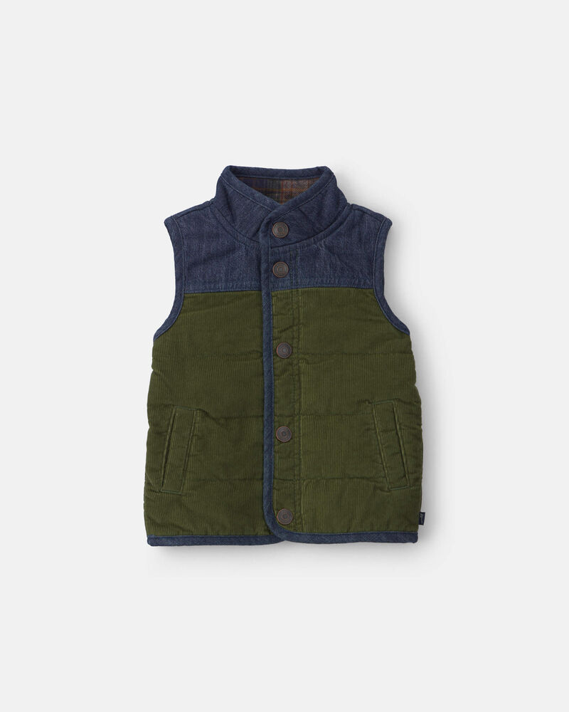 Baby Boy Colour Block Corduroy Vest - Olive Green/Blue, image 1 of 3 slides