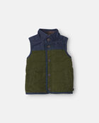 Baby Boy Colour Block Corduroy Vest - Olive Green/Blue, image 1 of 3 slides