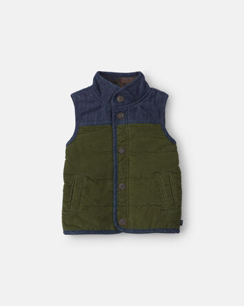 Baby Boy Colour Block Corduroy Vest - Olive Green/Blue, 