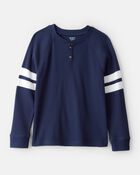 Boys Stripe Thermal Long-Sleeve Henley T-Shirt - Navy, image 1 of 3 slides