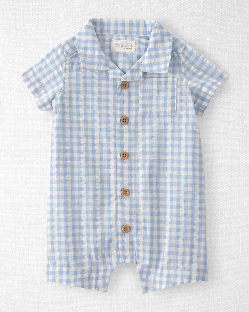 Baby Boy Gingham Romper Made with Organic Cotton, image 1 of 4 slides