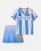 Ensemble 2 pi&egrave;ces chandail de soccer et jupe-short Umbro de l&rsquo;Argentine pour toute-petite - Bleu clair/Blanc, image 1 sur 9 diapositives