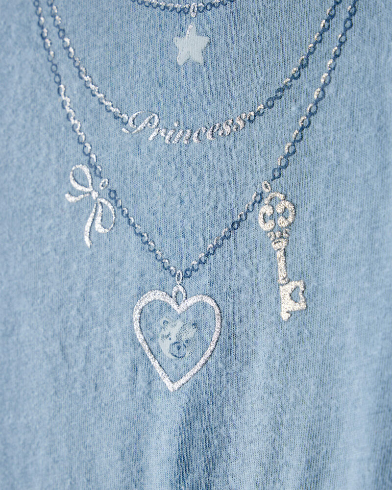 Girls Charm Necklace Long-Sleeve Graphic Tee - Blue, image 2 of 4 slides