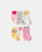 Baby Girl 6-Pack Floral Critter Socks - Pink/Yellow, image 1 of 2 slides