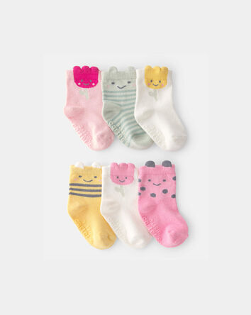 B&eacute;b&eacute; fille - Emballage 6 paires de chaussettes, floral et animal - Rose/Jaune, 