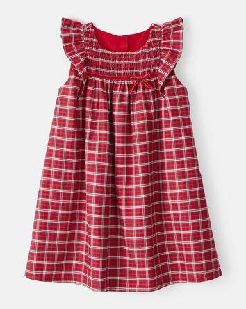 Toddler Girl Plaid Cotton Sleeveless Occasion Dress - Red, 