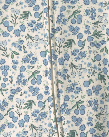 Baby Girl Floral 100% Cotton 2-Way Zip Sleeper - Blue/Ivory, 
