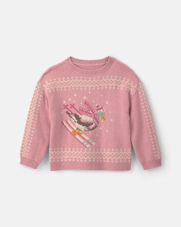 Toddler Girl Duck Skiing Fair Isle Sweater - Pink, 
