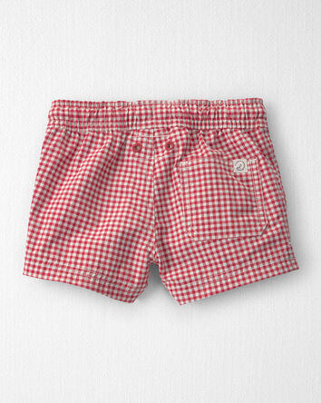 Baby Boy Recycled Swim Trunks in Red Gingham, 