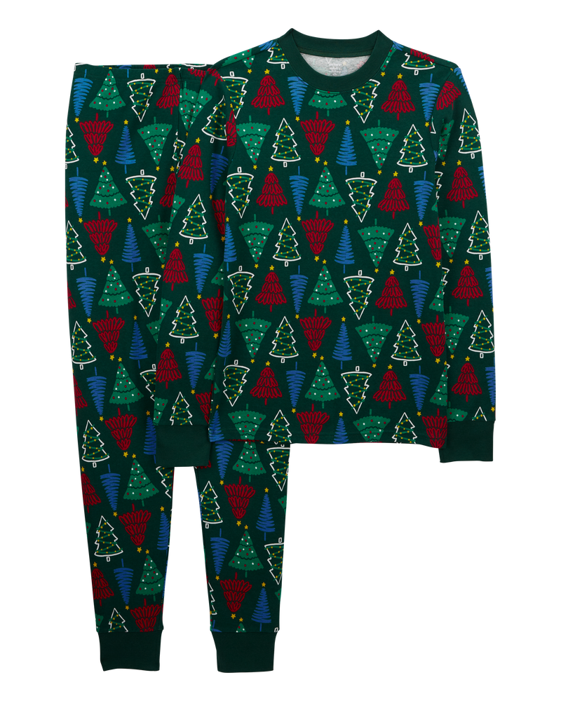 Adult 2-Piece Christmas Tree 100% Snug Fit Cotton Pyjamas, image 1 of 3 slides