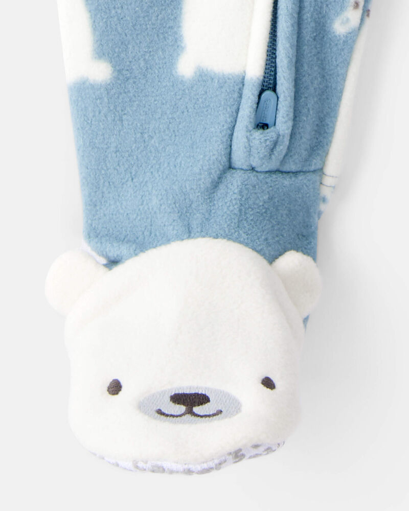 Toddler Boy 1-Piece Polar Bear Fleece Footie Pyjama - Blue, image 3 of 4 slides