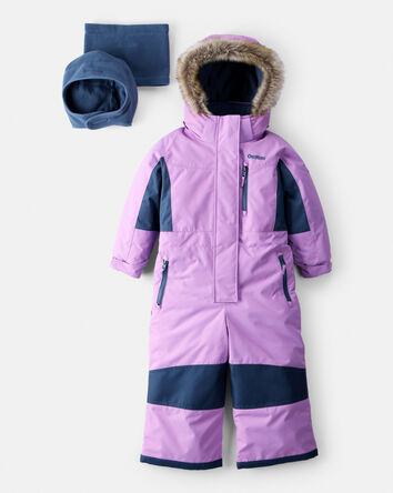 Bébé fille - Combinaison de neige 1 pièce pour fille avec bonnet et cache-cou en polaire
, 